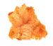 Spicy dried squid snack pieces with a crispy, fibrous texture on a white background
